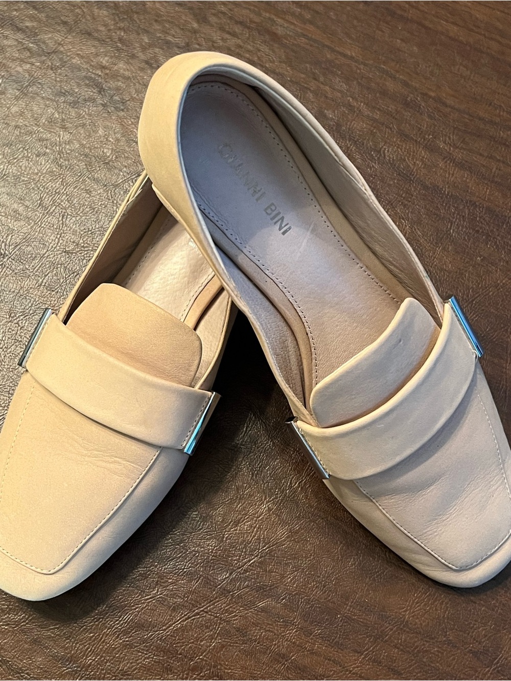 Gianni Bini Beige Leather Loafers - Picture 2 of 4